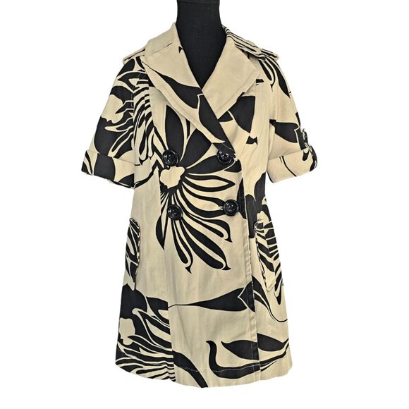 INC International Concepts Floral Print Trench Coat Black Beige Size S - Picture 2 of 16